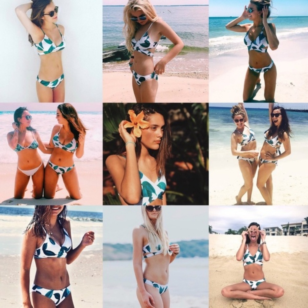 NEW Wrap Bikini Green & White Tropical S M L NWT - Picture 5 of 8